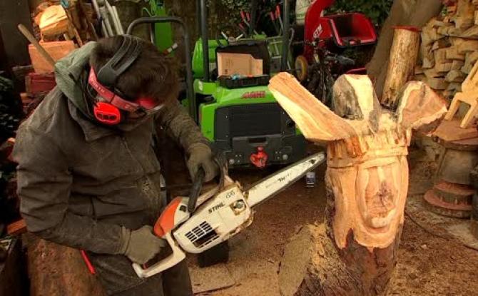 Hautrage - Un jeune élagueur crée des sculptures sur bois à la tronçonneuse